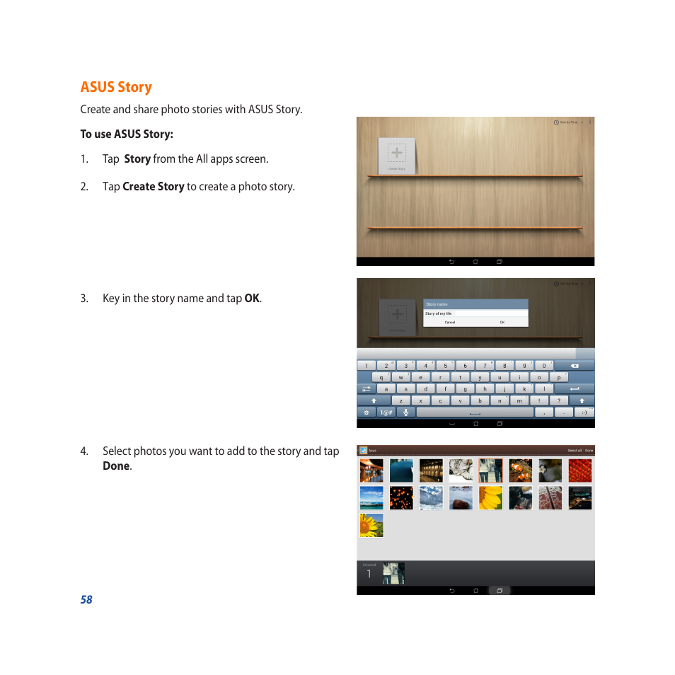 Asus story | Asus PadFone X User Manual | Page 58 / 62