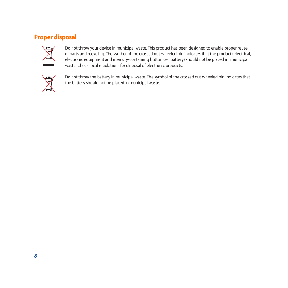 Proper disposal | Asus PadFone X User Manual | Page 8 / 62