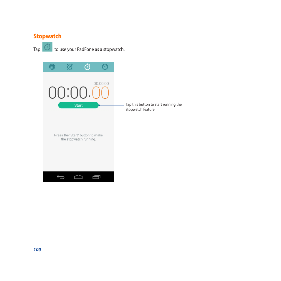 Stopwatch | Asus Padfone X mini User Manual | Page 100 / 146