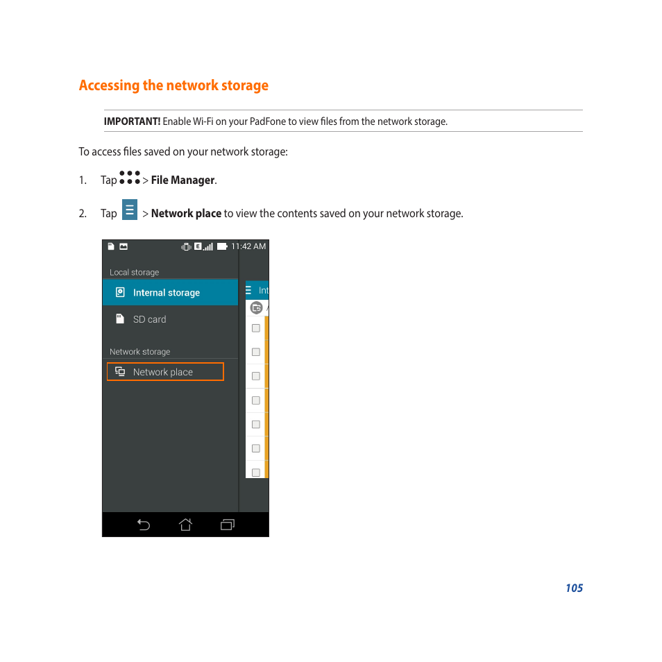 Accessing the network storage | Asus Padfone X mini User Manual | Page 105 / 146