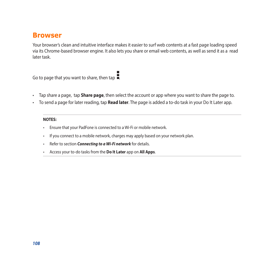 Browser | Asus Padfone X mini User Manual | Page 108 / 146