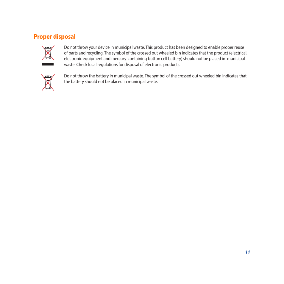 Proper disposal | Asus Padfone X mini User Manual | Page 11 / 146