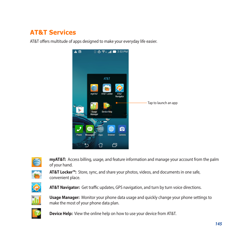 At&t services | Asus Padfone X mini User Manual | Page 145 / 146