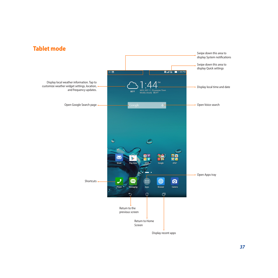 Tablet mode | Asus Padfone X mini User Manual | Page 37 / 146