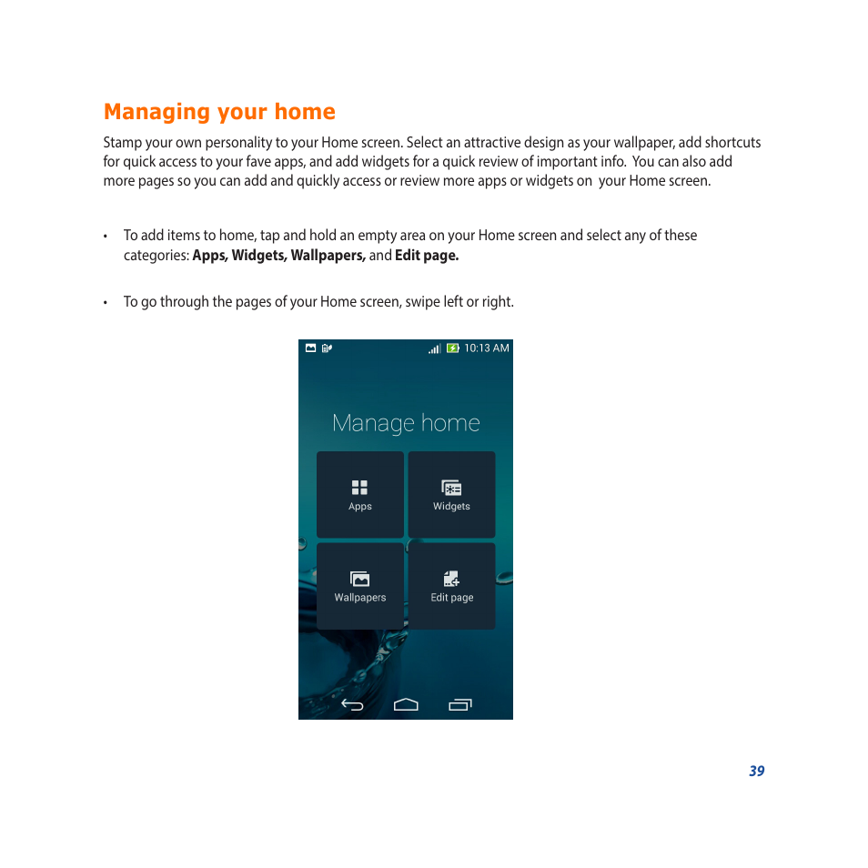 Managing your home | Asus Padfone X mini User Manual | Page 39 / 146