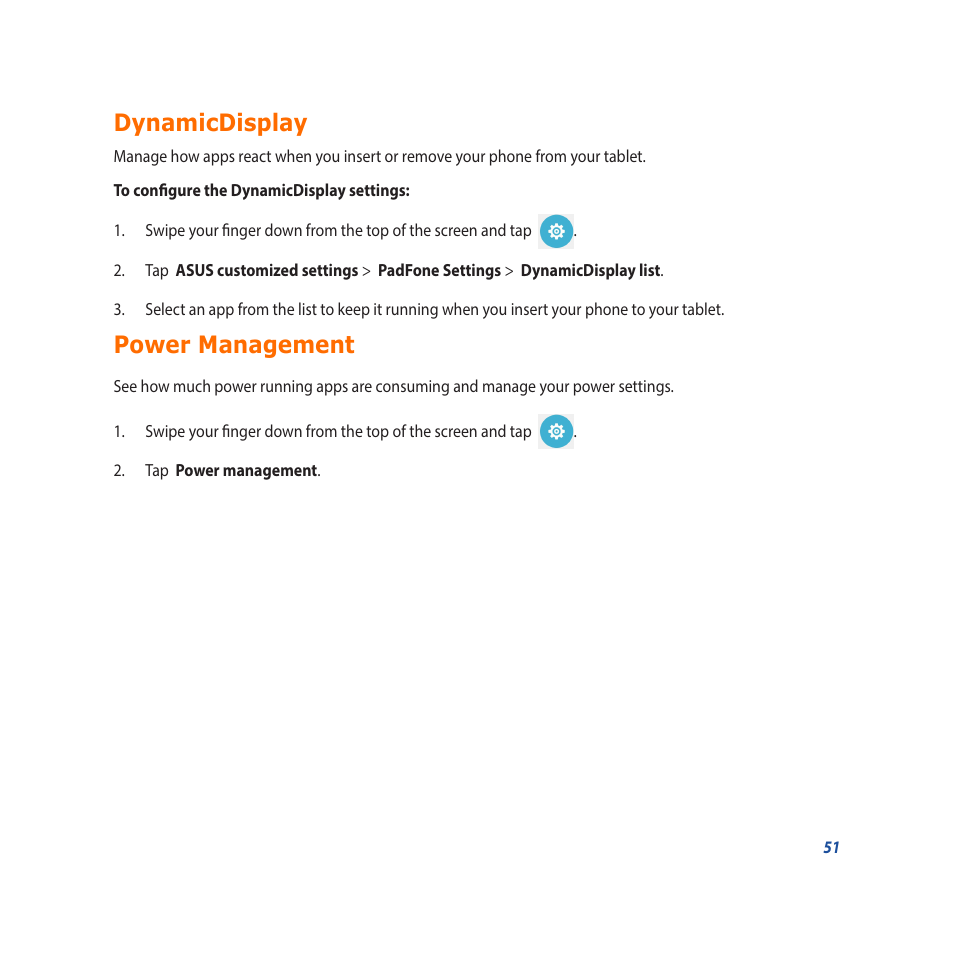 Dynamicdisplay, Power management, Dynamicdisplay power management | Asus Padfone X mini User Manual | Page 51 / 146