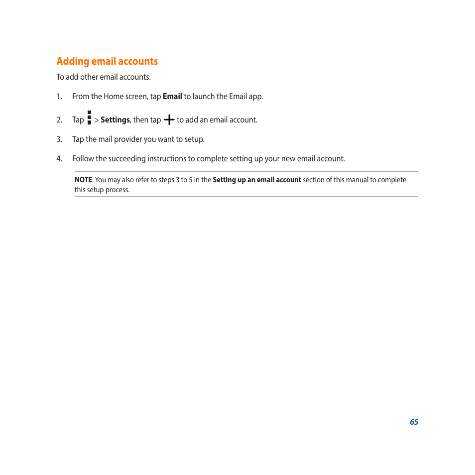 Adding email accounts | Asus Padfone X mini User Manual | Page 65 / 146