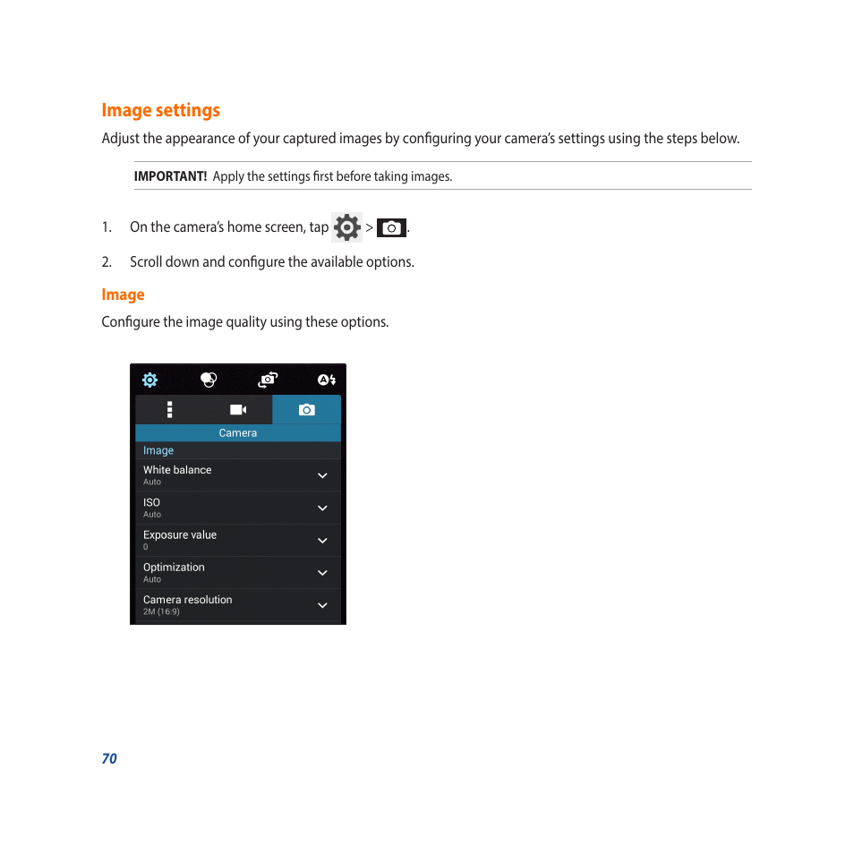 Image settings | Asus Padfone X mini User Manual | Page 70 / 146