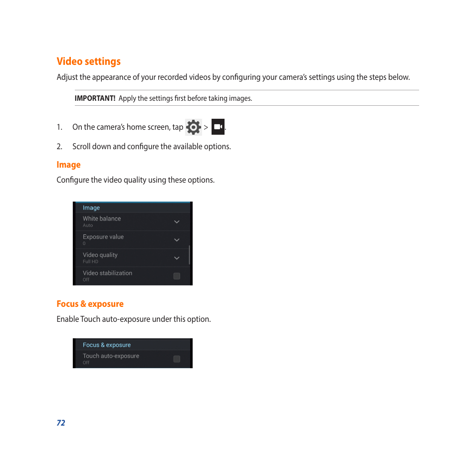 Video settings | Asus Padfone X mini User Manual | Page 72 / 146