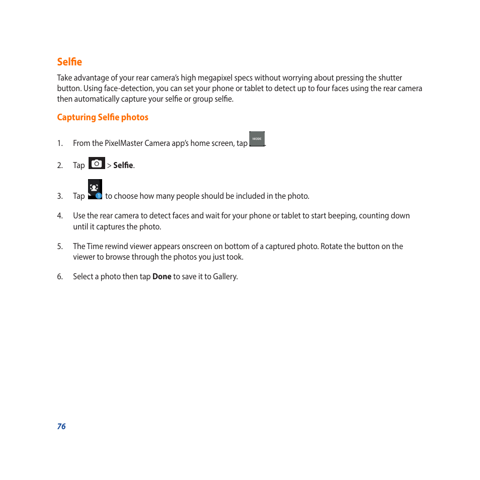 Selfie | Asus Padfone X mini User Manual | Page 76 / 146