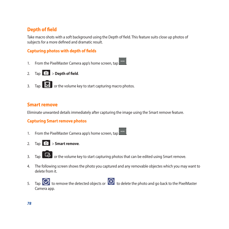 Depth of field, Smart remove, Depth of field smart remove | Asus Padfone X mini User Manual | Page 78 / 146