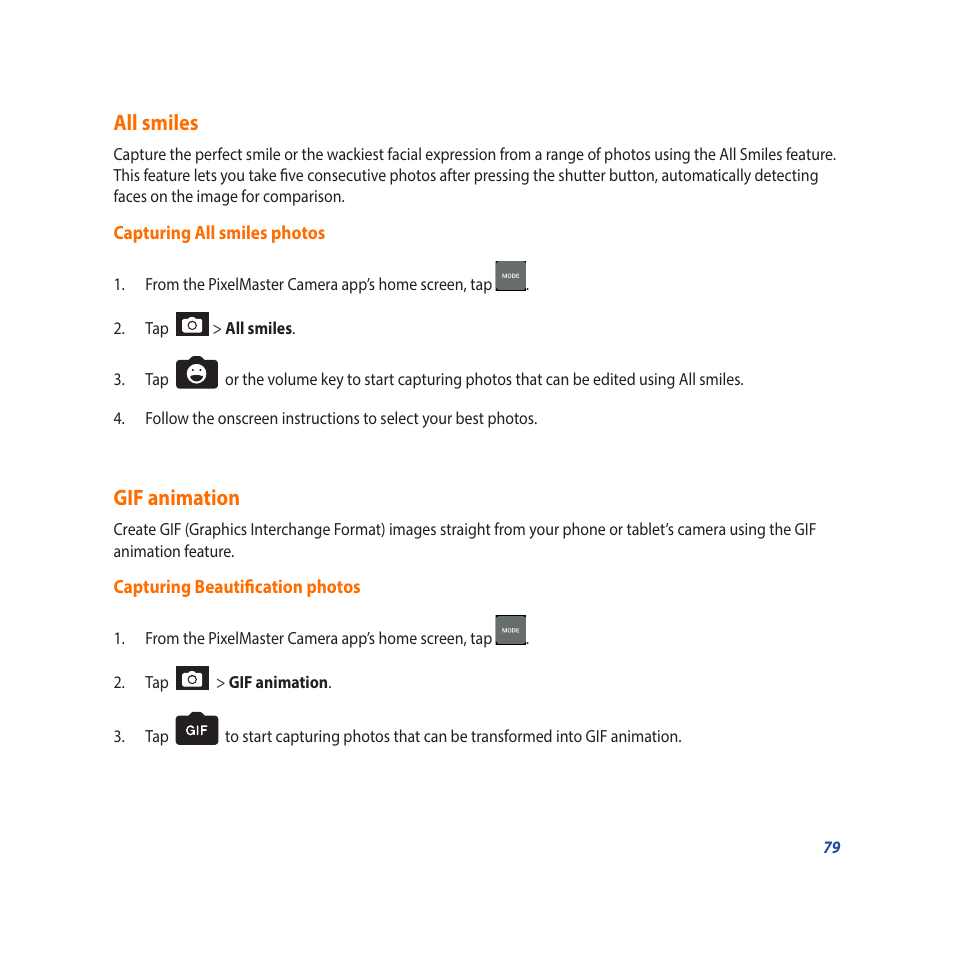 All smiles, Gif animation, All smiles gif animation | Asus Padfone X mini User Manual | Page 79 / 146