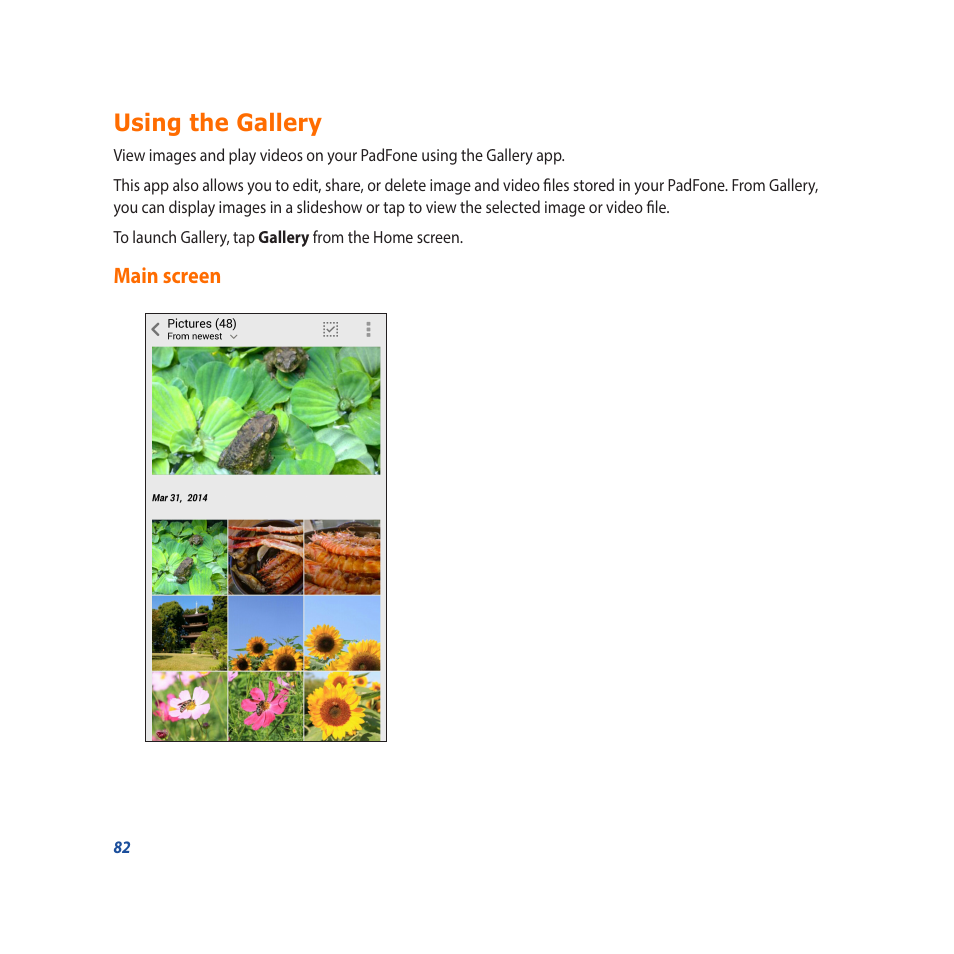 Using the gallery, Main screen | Asus Padfone X mini User Manual | Page 82 / 146