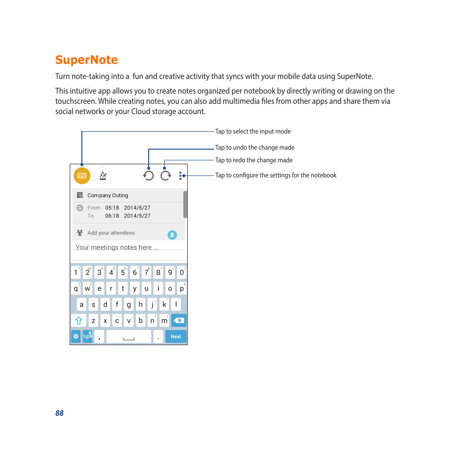 Supernote | Asus Padfone X mini User Manual | Page 88 / 146