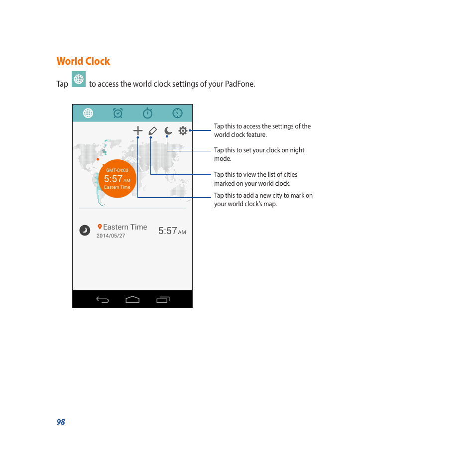 World clock | Asus Padfone X mini User Manual | Page 98 / 146