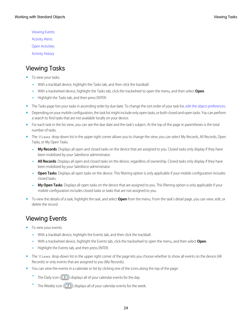 Viewing tasks, Viewing events, Tasks | Have two additional standard views | Blackberry Classic User Manual | Page 30 / 57