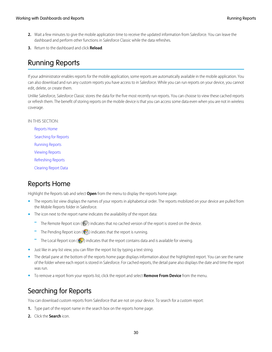 Running reports, Reports home, Searching for reports | Reports tab | Blackberry Classic User Manual | Page 36 / 57