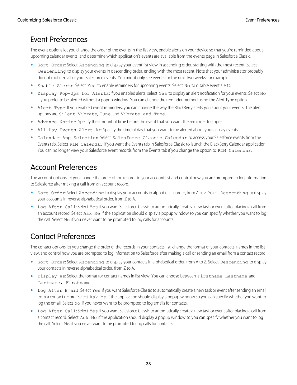 Event preferences, Account preferences, Contact preferences | Blackberry Classic User Manual | Page 44 / 57