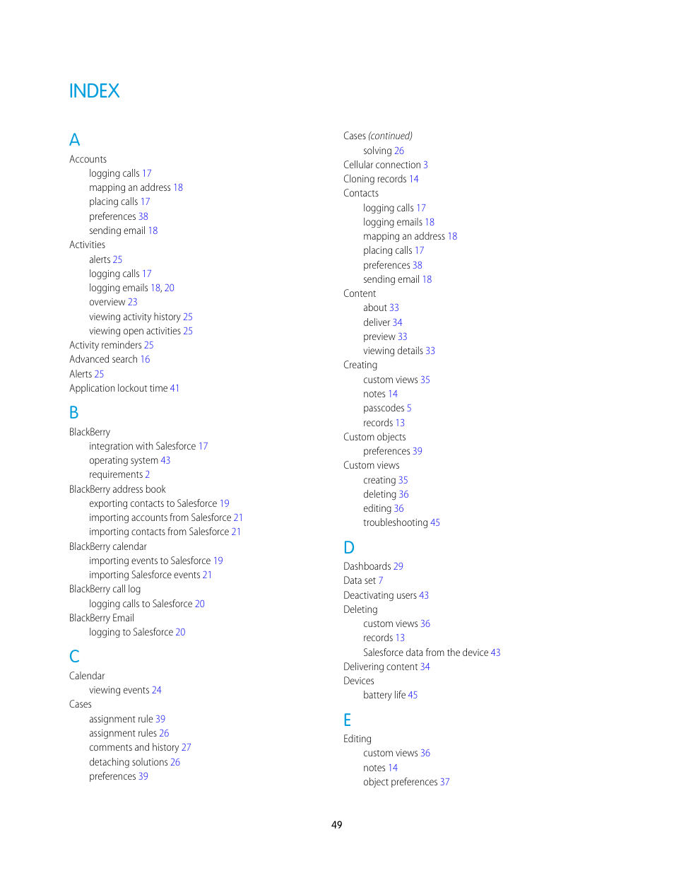 Index | Blackberry Classic User Manual | Page 55 / 57