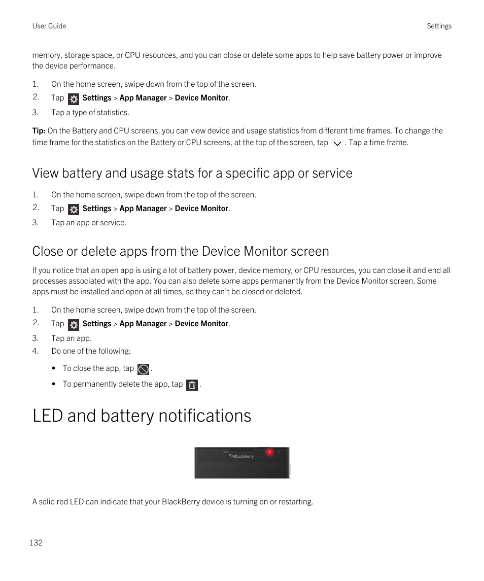 Led and battery notifications | Blackberry Passport User Manual | Page 132 / 278
