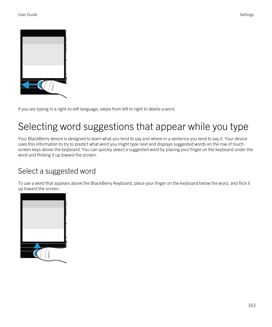 Select a suggested word | Blackberry Passport User Manual | Page 163 / 278