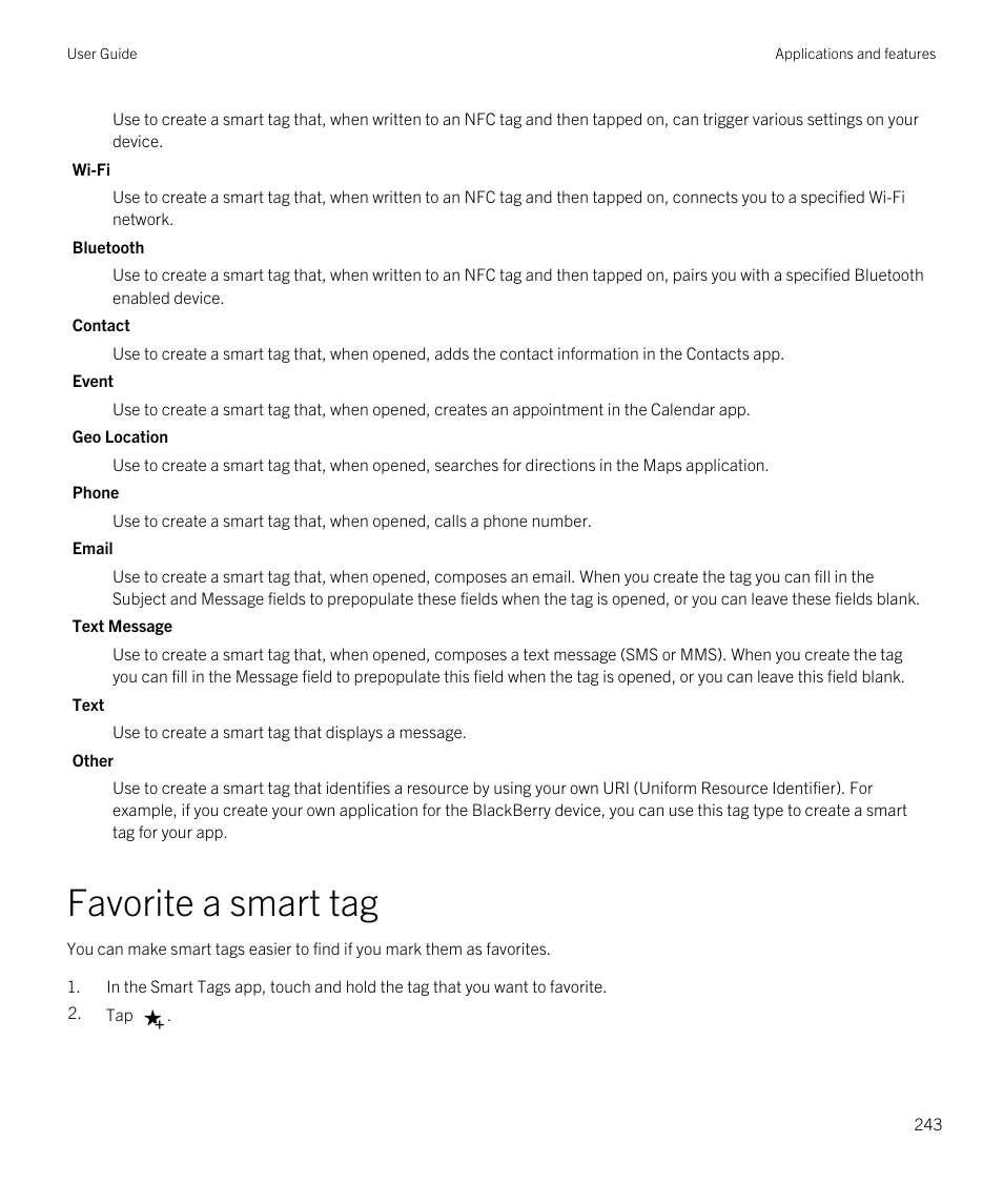 Favorite a smart tag | Blackberry Passport User Manual | Page 243 / 278