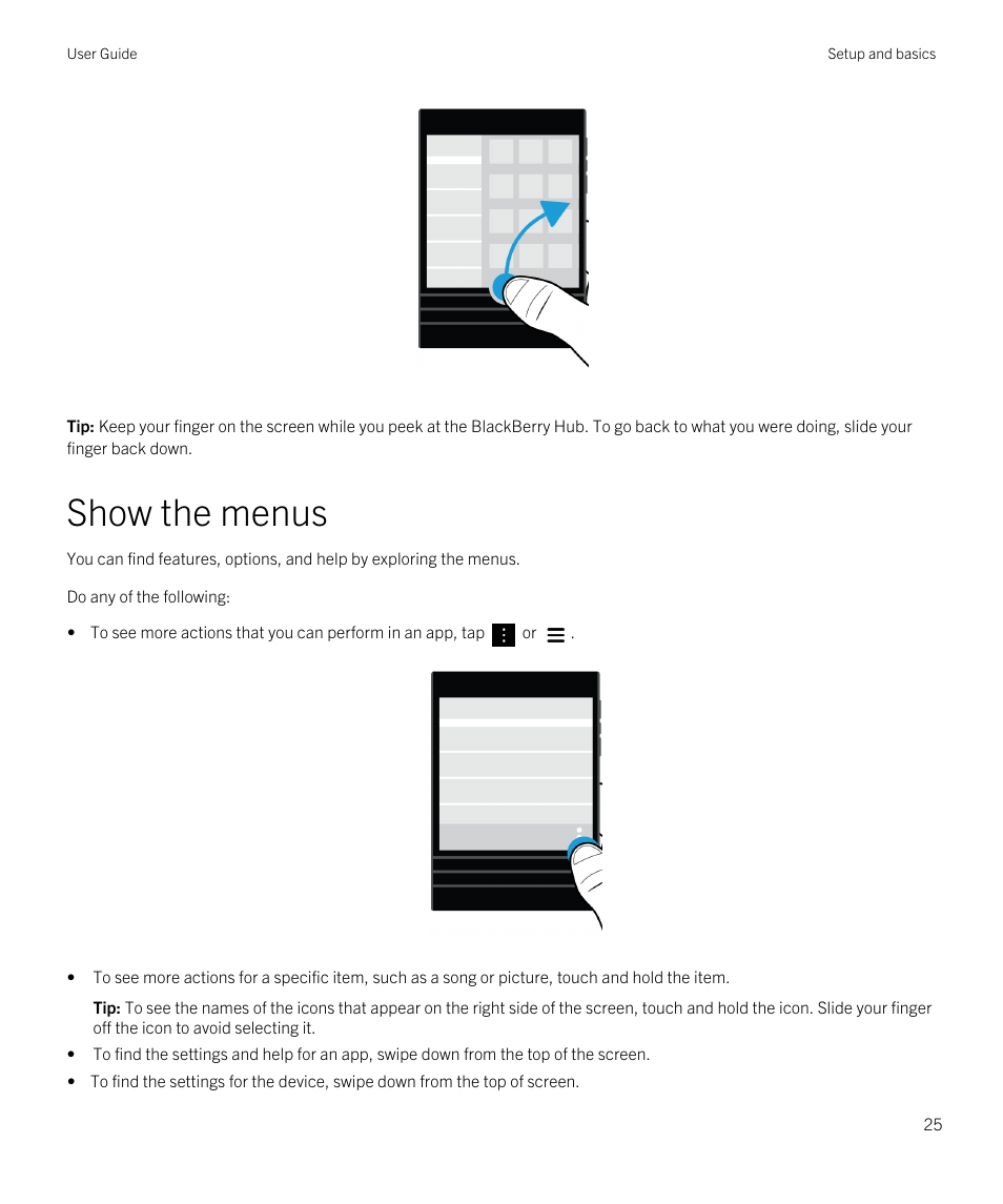 Show the menus | Blackberry Passport User Manual | Page 25 / 278