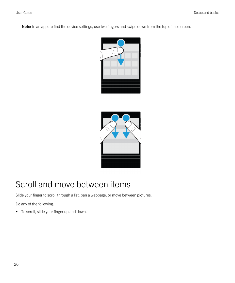 Scroll and move between items | Blackberry Passport User Manual | Page 26 / 278