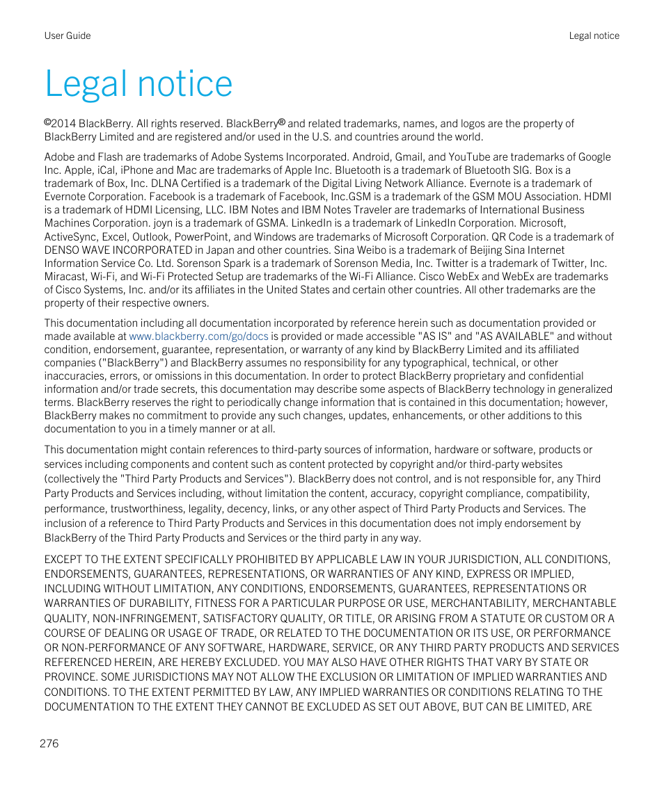 Legal notice | Blackberry Passport User Manual | Page 276 / 278