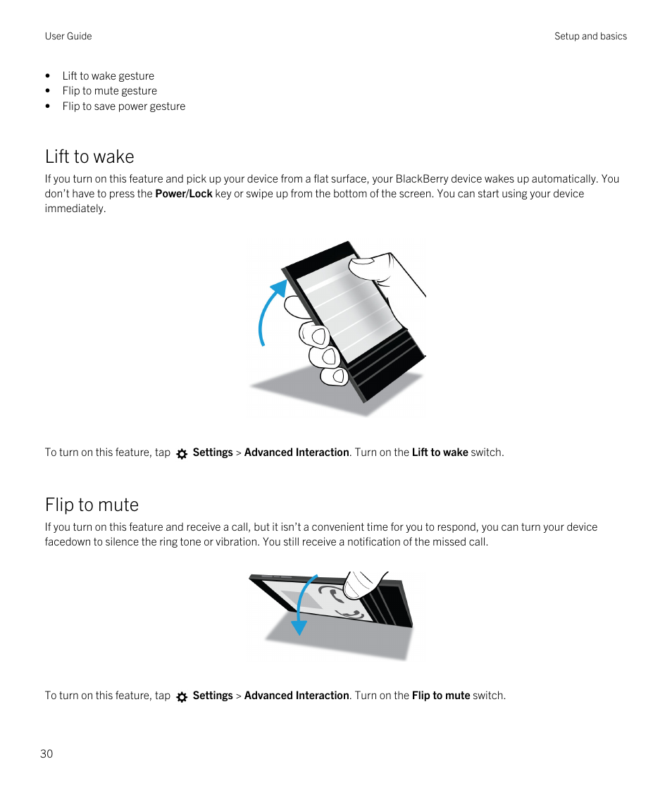 Lift to wake, Flip to mute | Blackberry Passport User Manual | Page 30 / 278