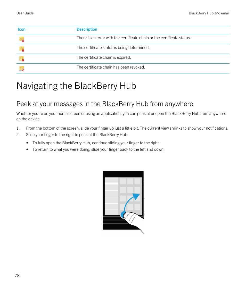 Navigating the blackberry hub | Blackberry Passport User Manual | Page 78 / 278