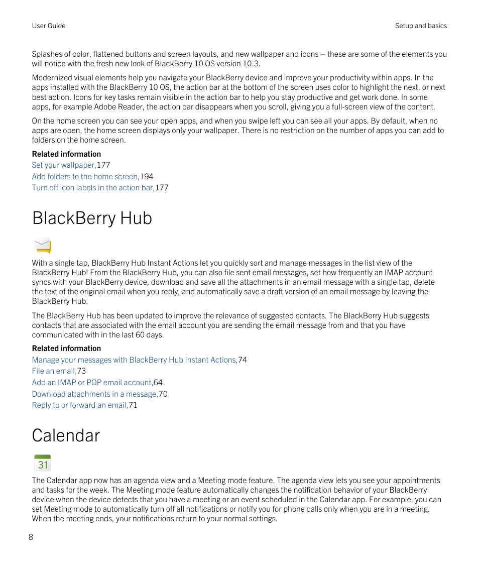 Blackberry hub, Calendar | Blackberry Passport User Manual | Page 8 / 278