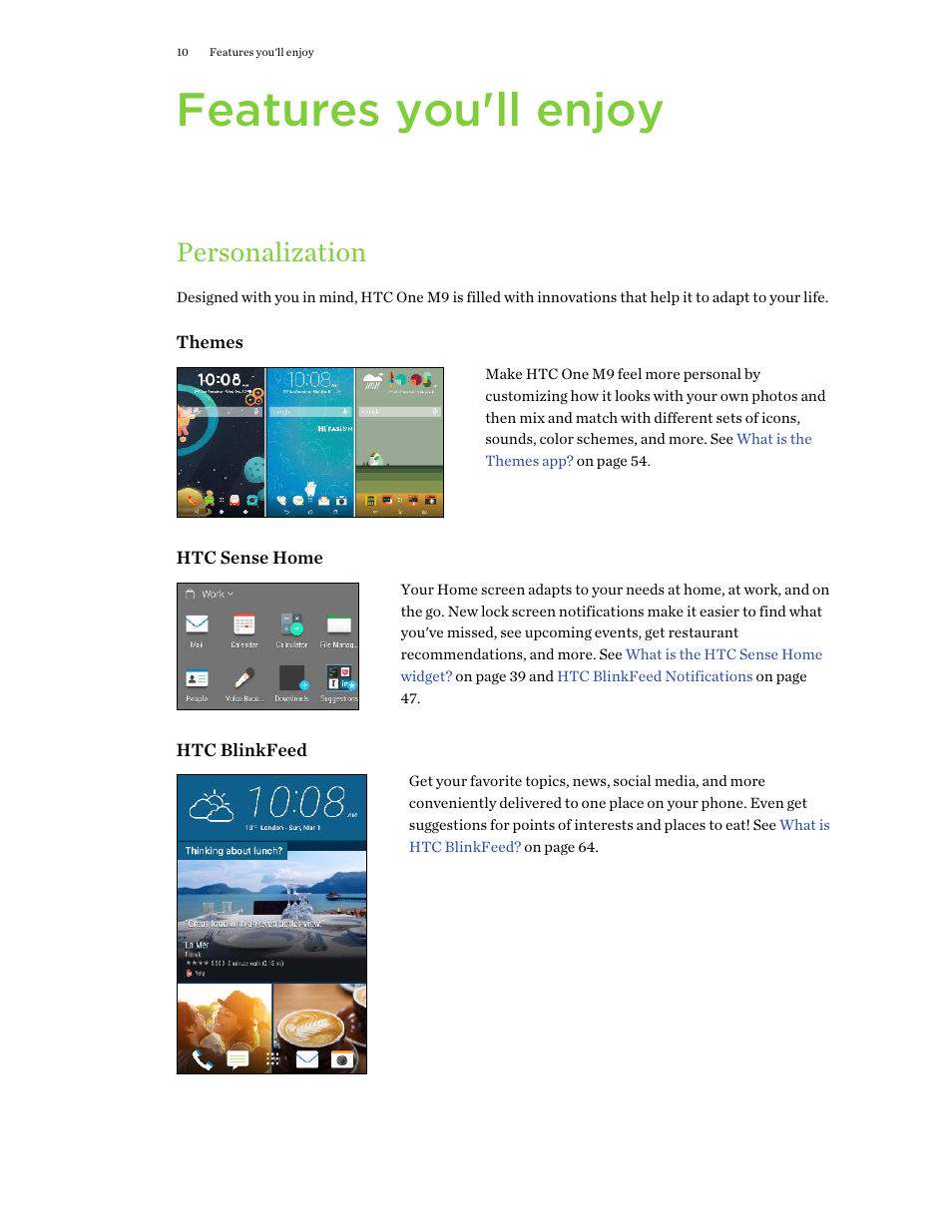 Features you'll enjoy, Personalization | HTC One M9 User Manual | Page 10 / 197