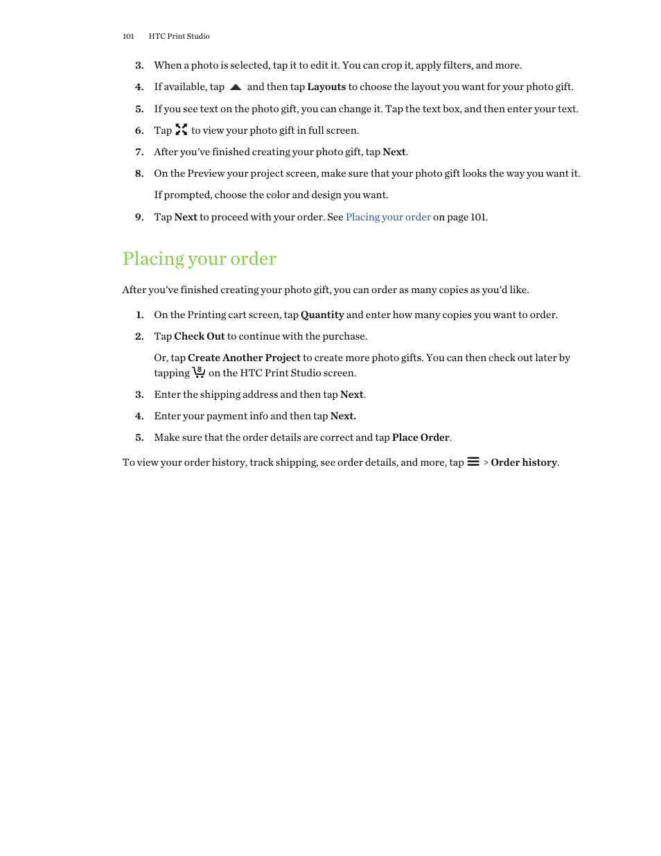 Placing your order | HTC One M9 User Manual | Page 101 / 197