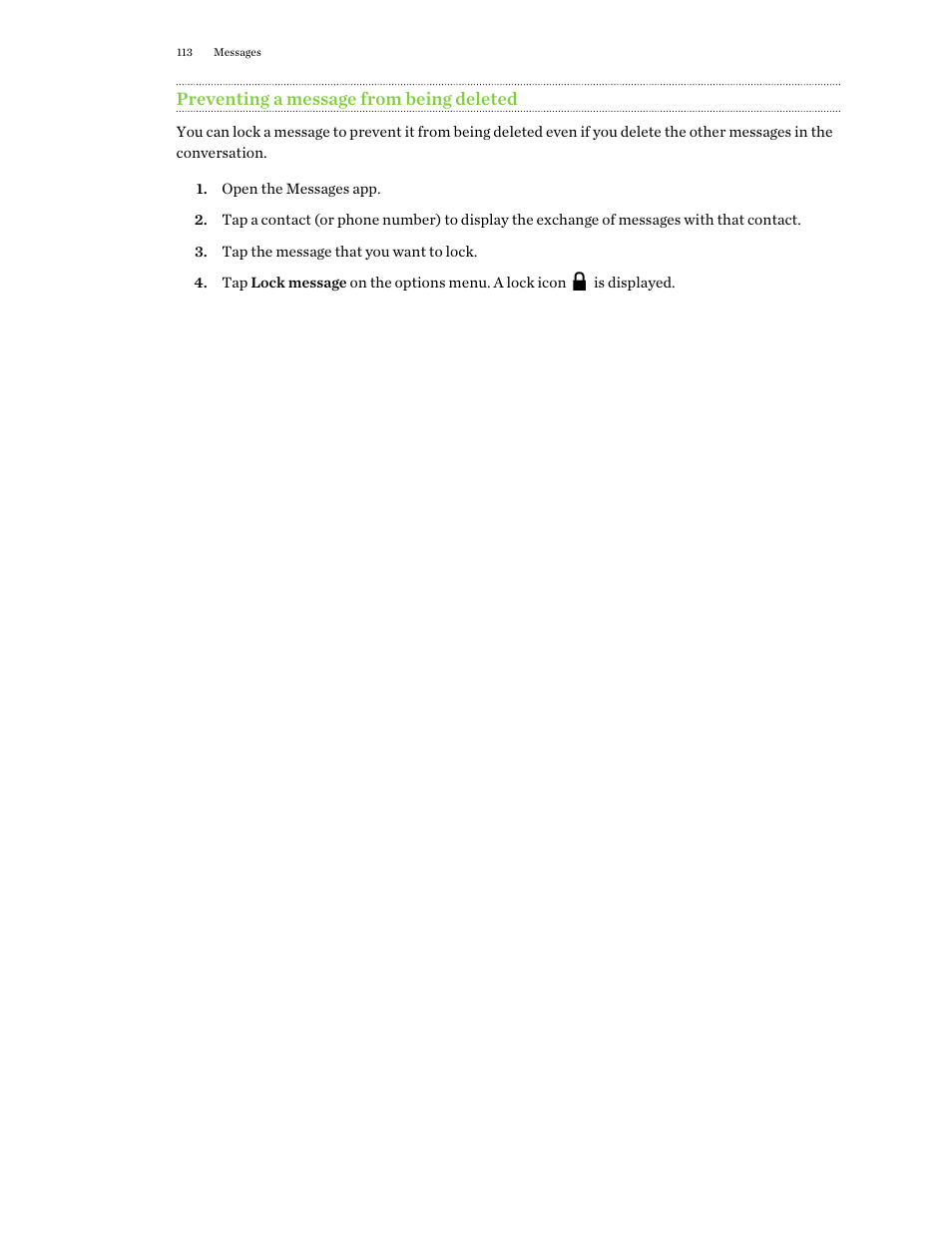 Preventing a message from being deleted | HTC One M9 User Manual | Page 113 / 197