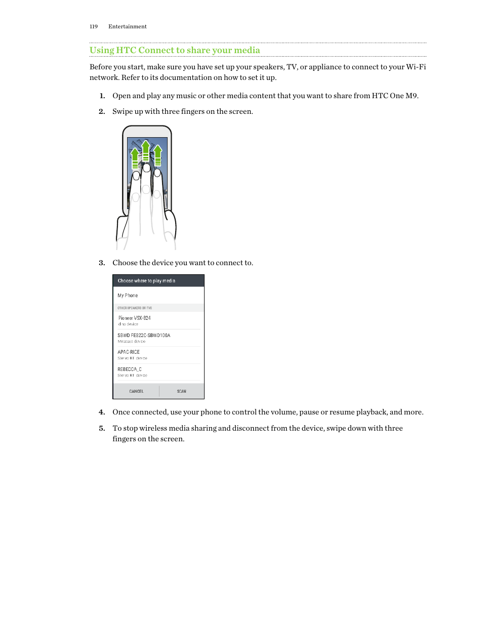 Using htc connect to share your media | HTC One M9 User Manual | Page 119 / 197