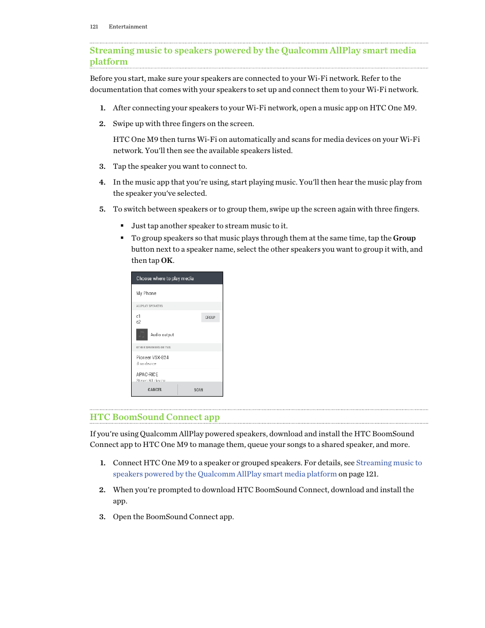 Htc boomsound connect app | HTC One M9 User Manual | Page 121 / 197