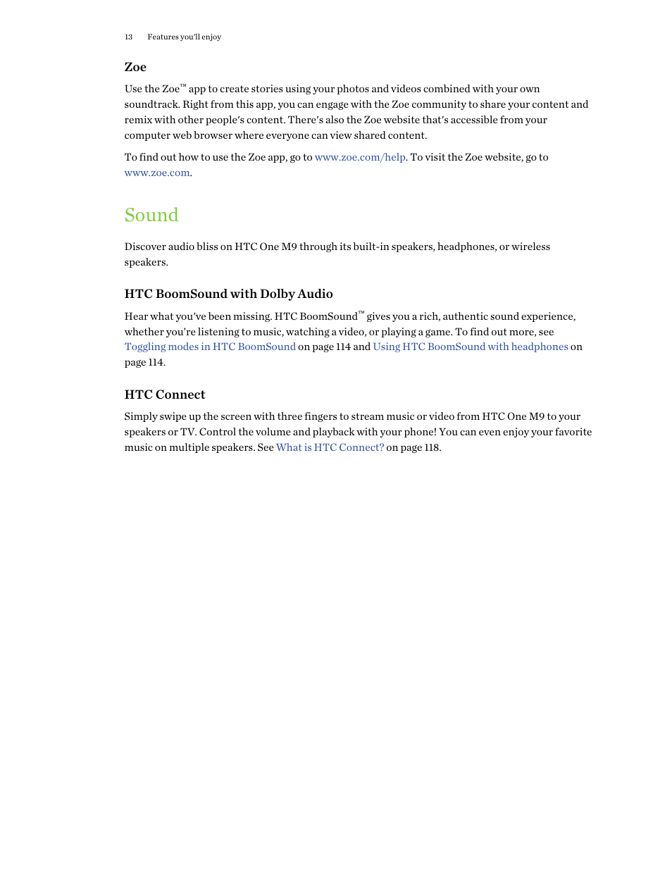 Sound | HTC One M9 User Manual | Page 13 / 197