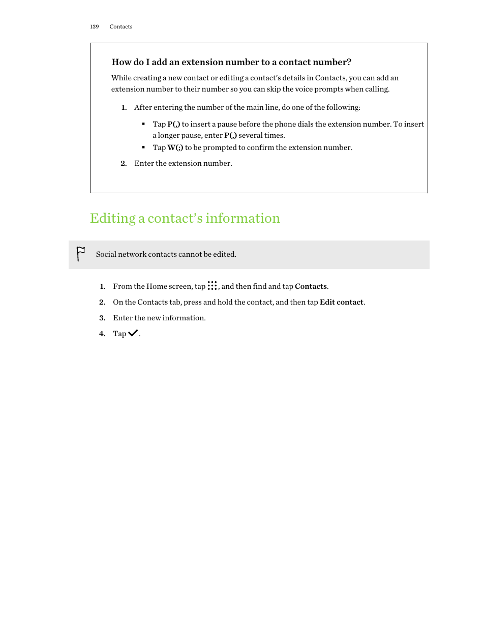 Editing a contact’s information | HTC One M9 User Manual | Page 139 / 197
