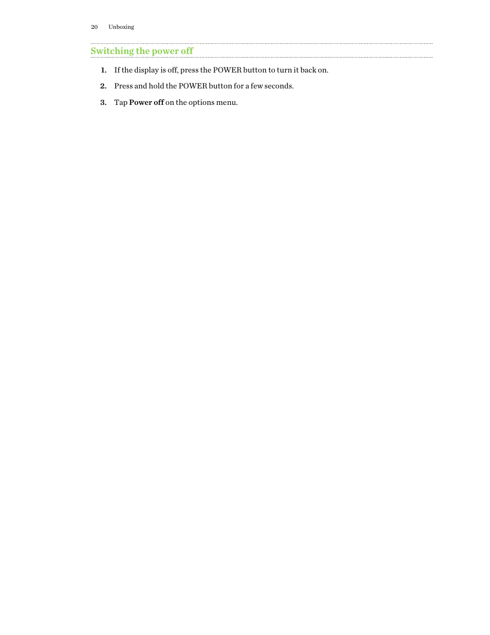 Switching the power off | HTC One M9 User Manual | Page 20 / 197