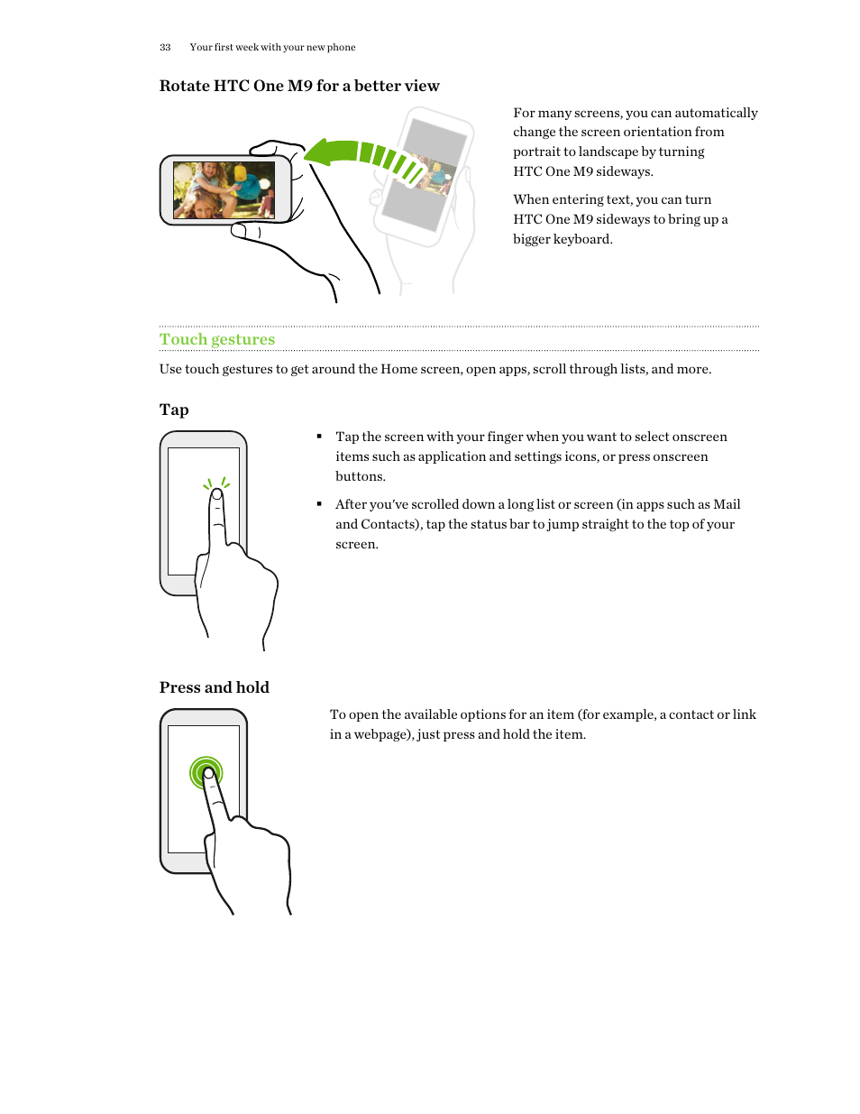 Touch gestures | HTC One M9 User Manual | Page 33 / 197