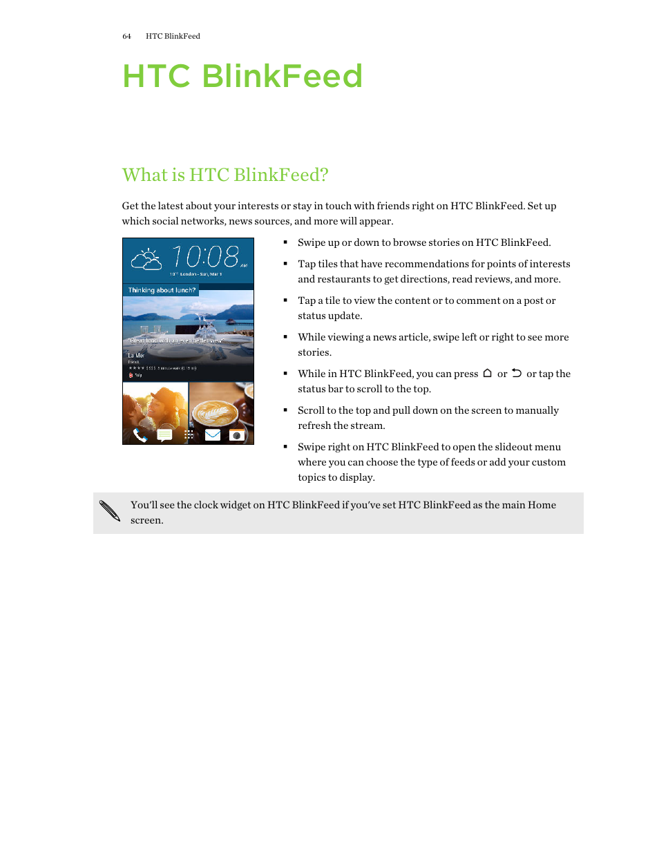 Htc blinkfeed, What is htc blinkfeed, What is | Details, see | HTC One M9 User Manual | Page 64 / 197