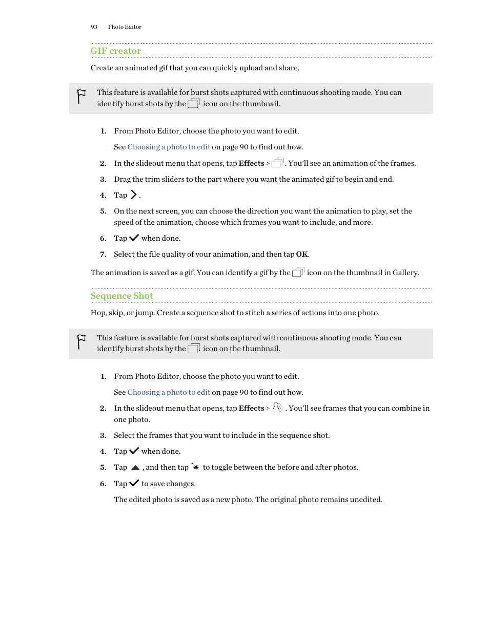 Gif creator, Sequence shot | HTC One M9 User Manual | Page 93 / 197