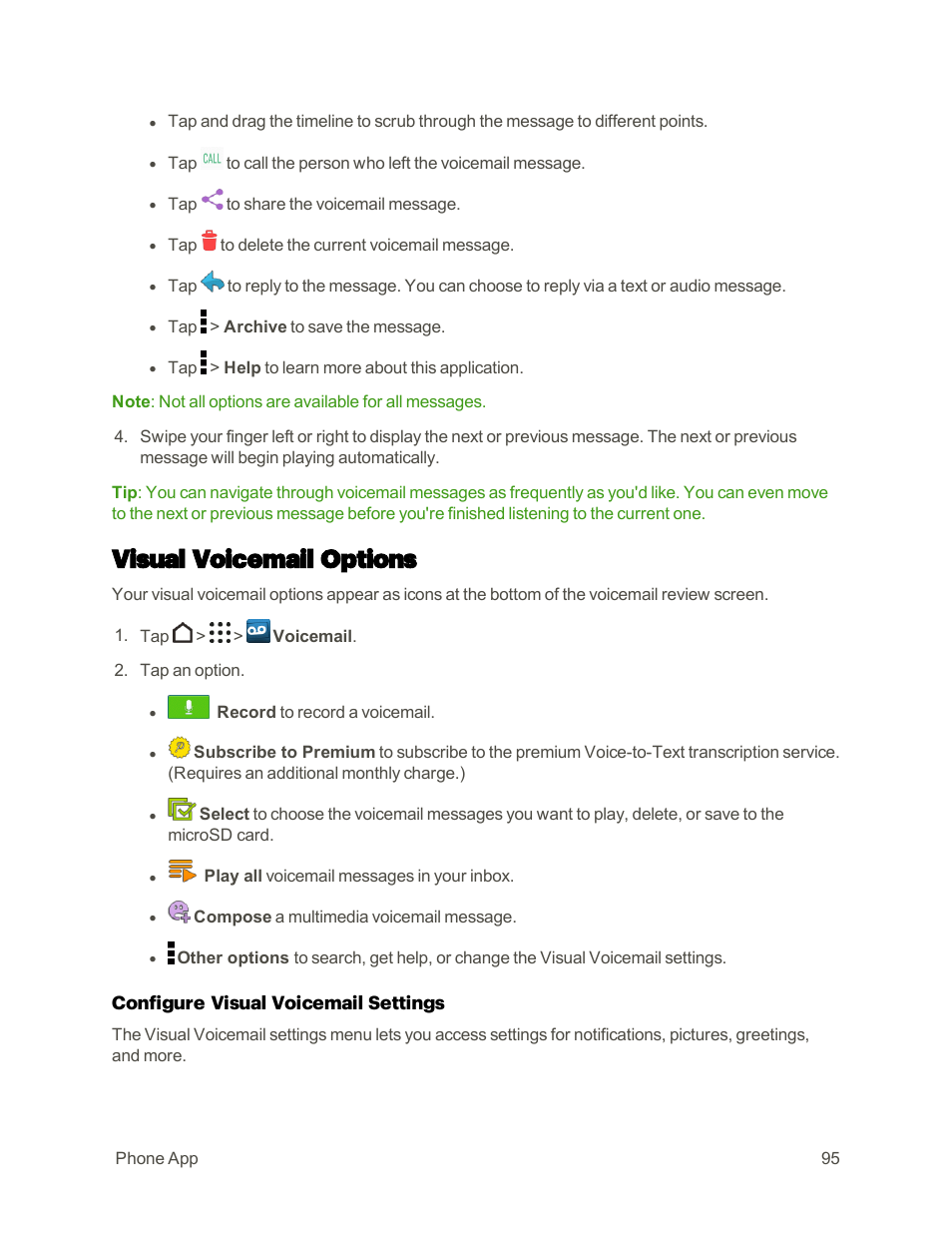 Visual voicemail options | HTC One M9 User Manual | Page 108 / 304