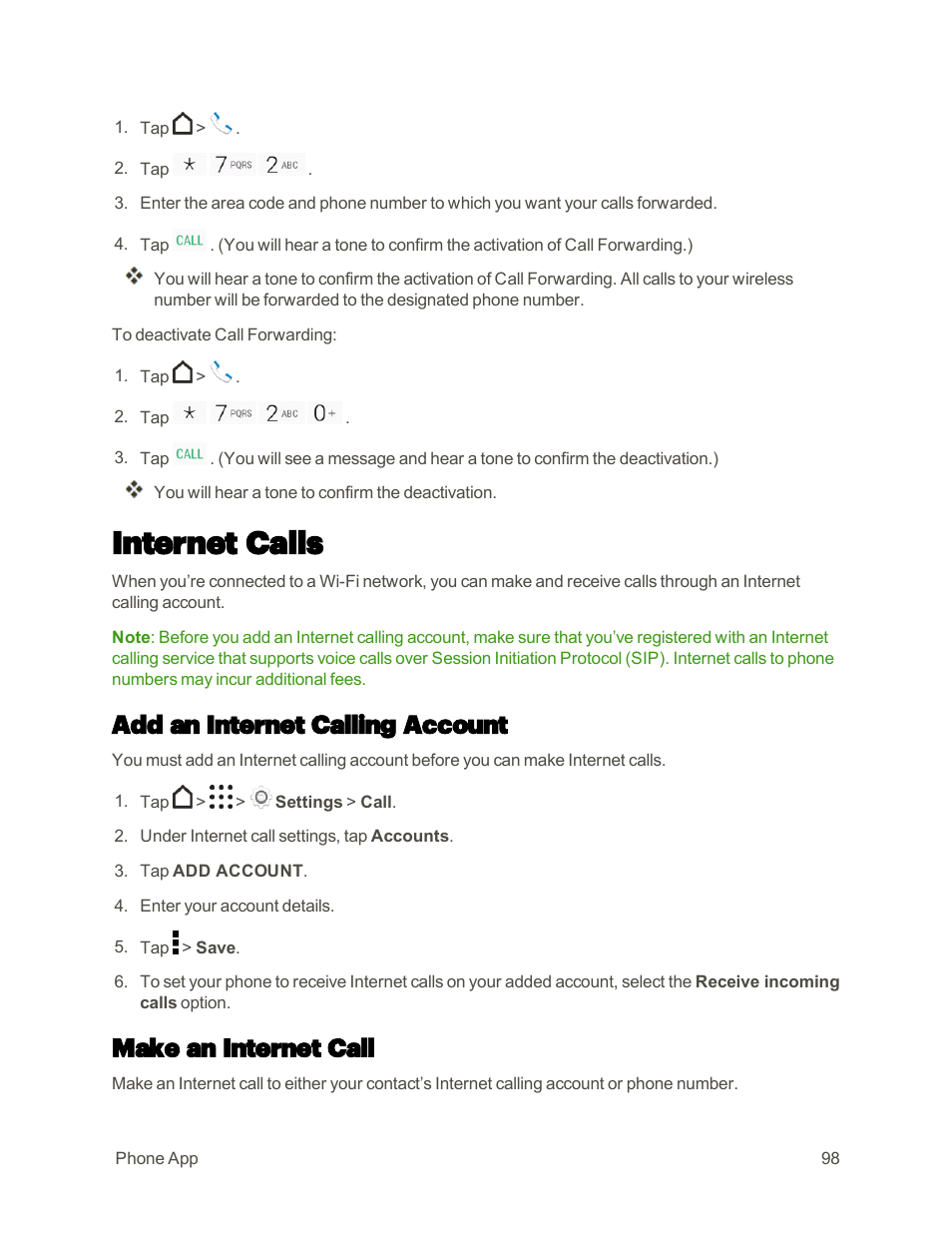 Internet calls, Add an internet calling account, Make an internet call | HTC One M9 User Manual | Page 111 / 304