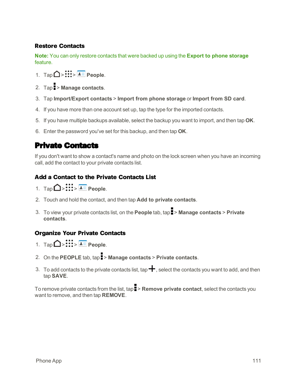 Private contacts | HTC One M9 User Manual | Page 124 / 304