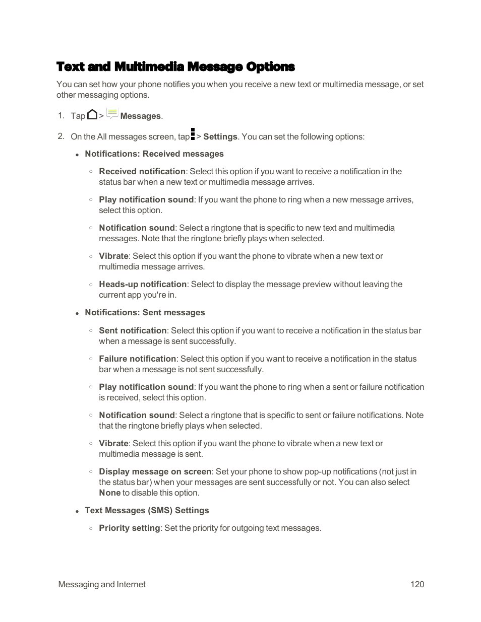 Text and multimedia message options | HTC One M9 User Manual | Page 133 / 304