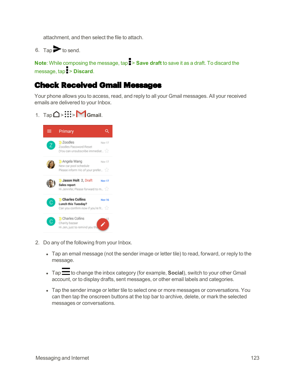 Check received gmail messages | HTC One M9 User Manual | Page 136 / 304