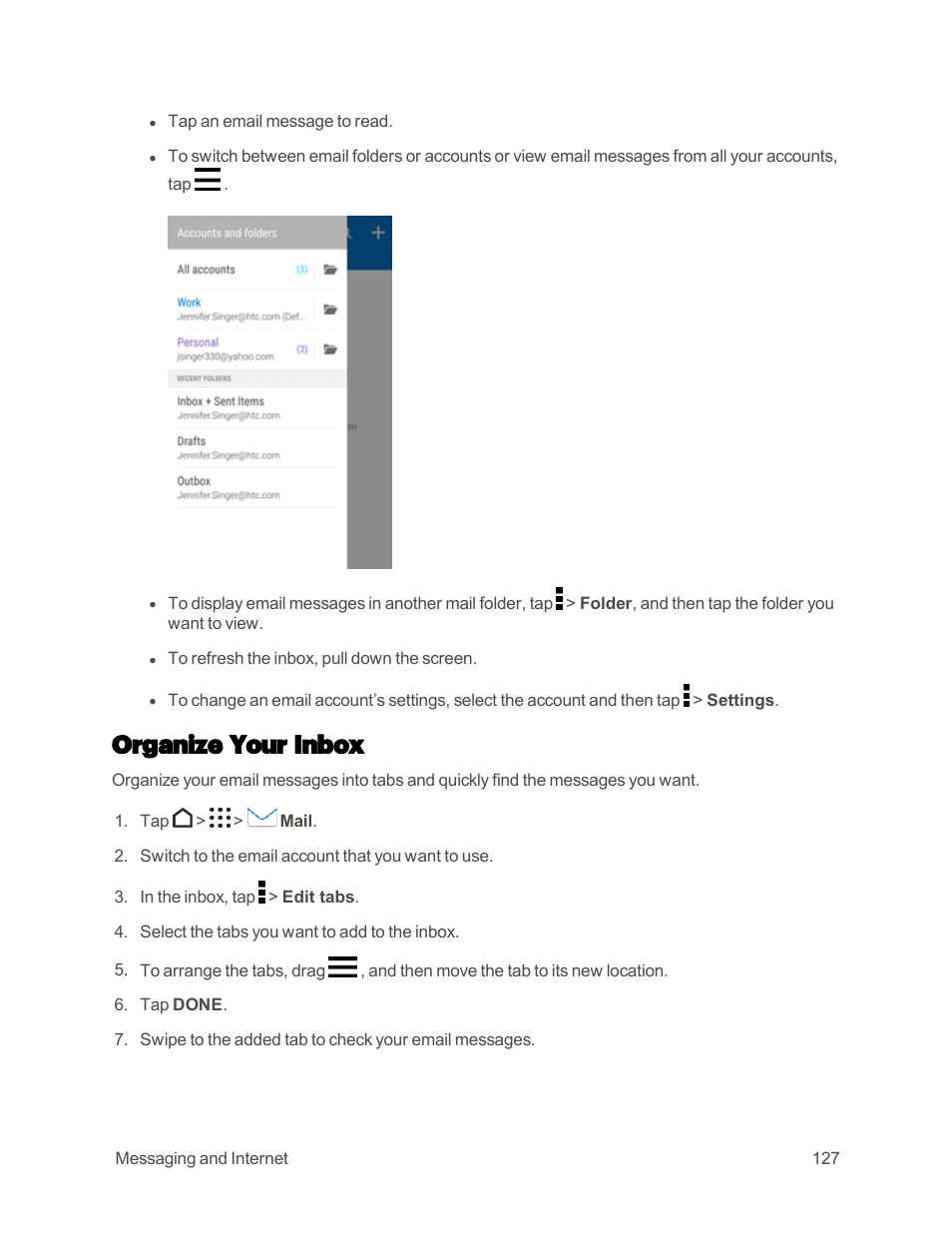 Organize your inbox | HTC One M9 User Manual | Page 140 / 304