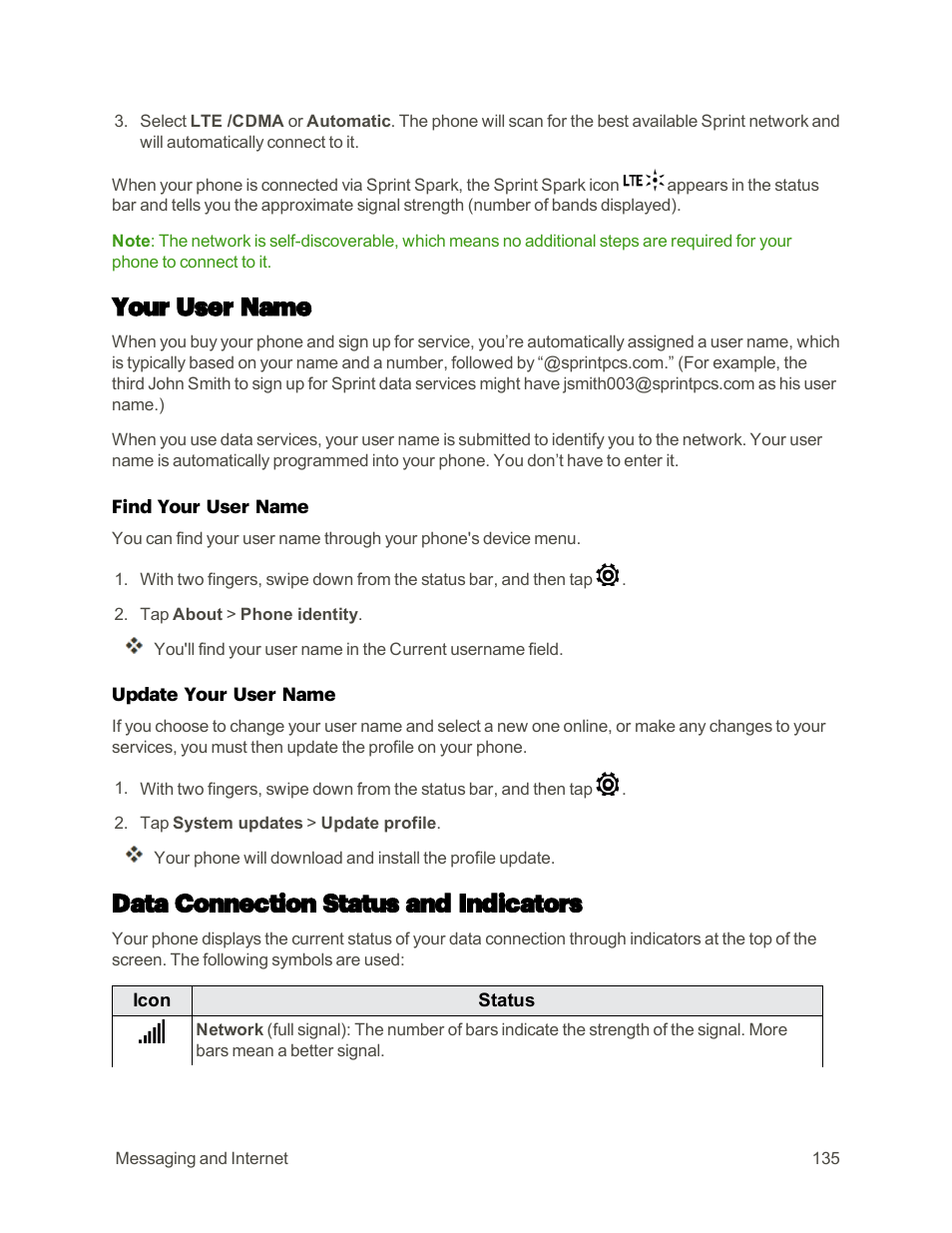 Your user name, Data connection status and indicators | HTC One M9 User Manual | Page 148 / 304